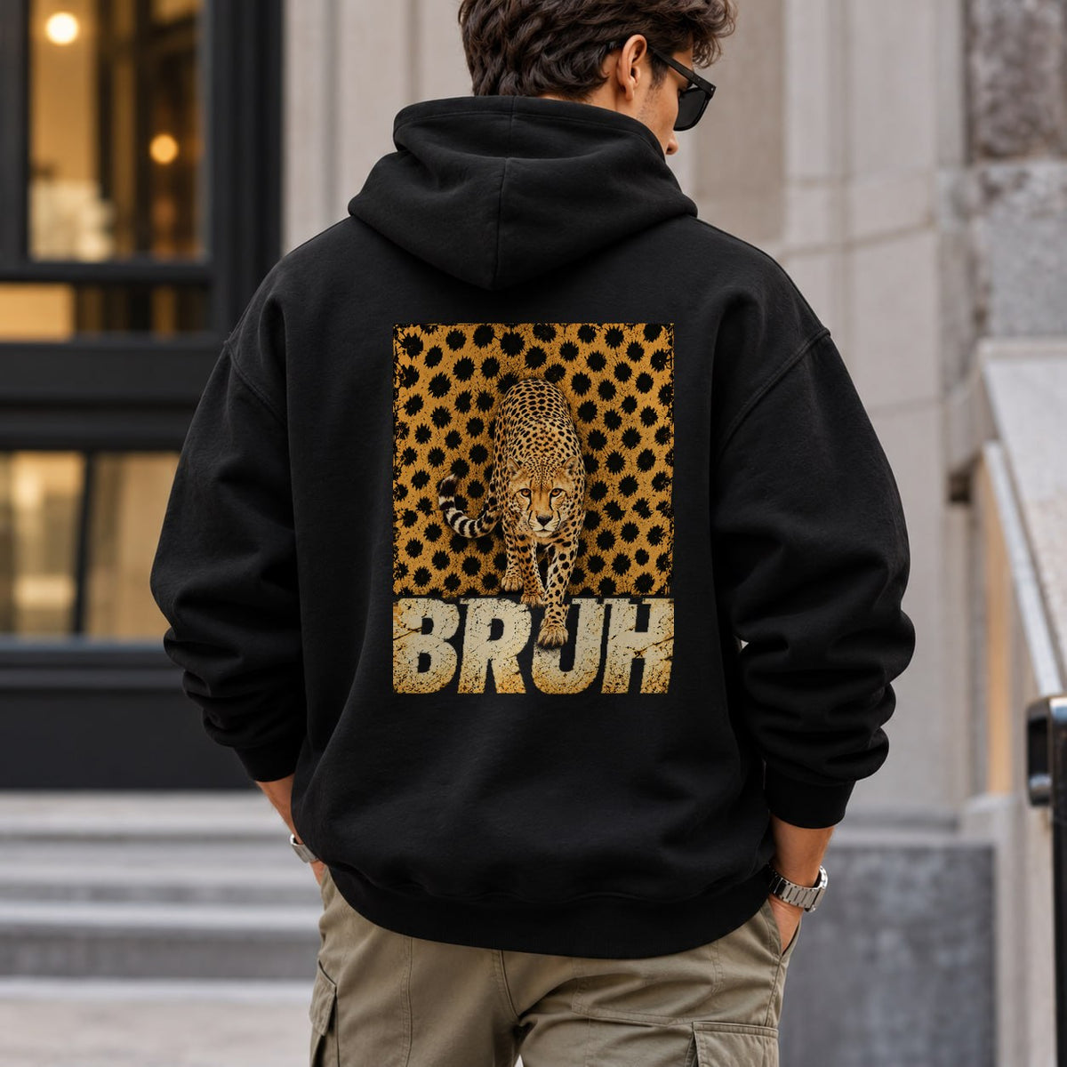 bruh_cheetah hoodie — Black