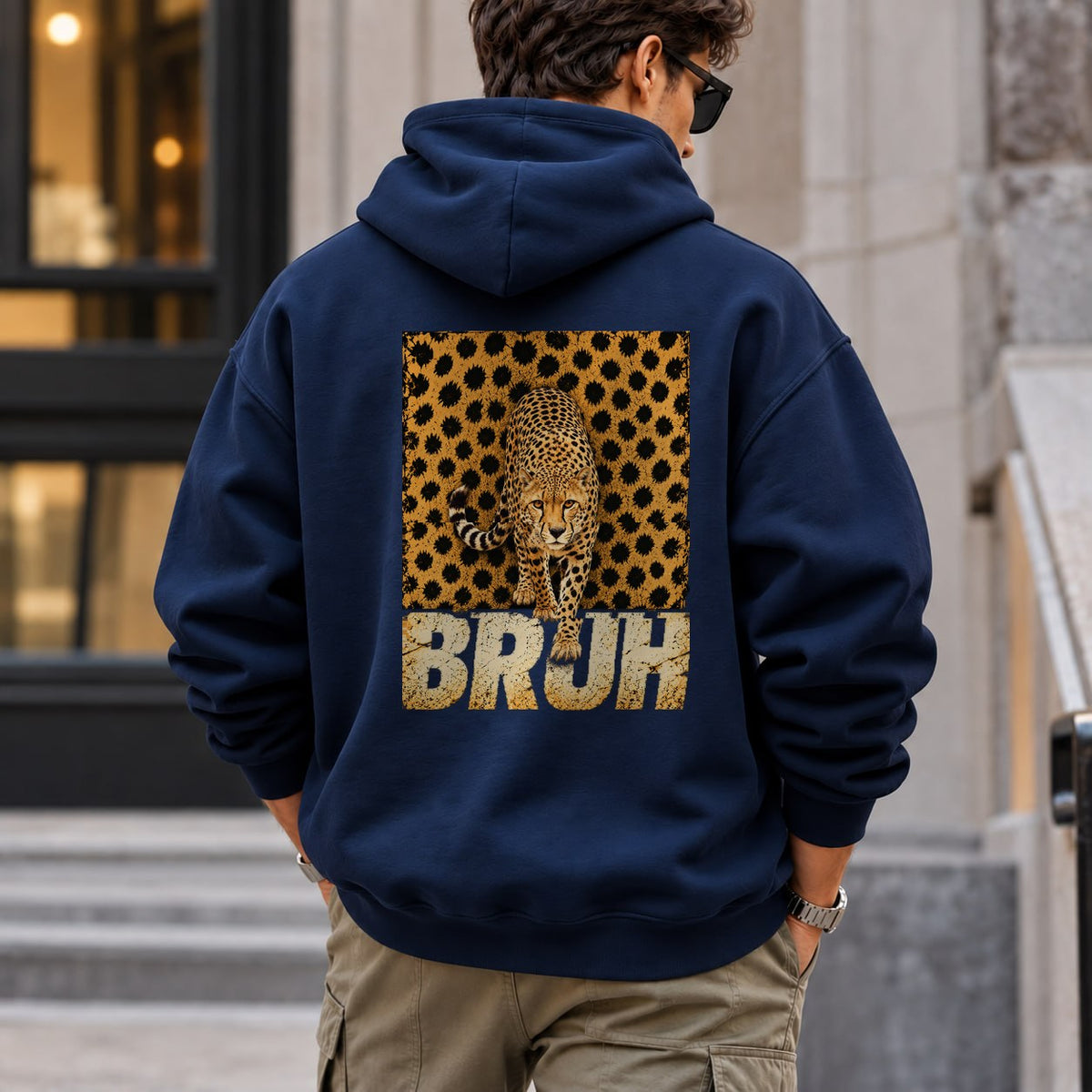 bruh_cheetah hoodie — Navy