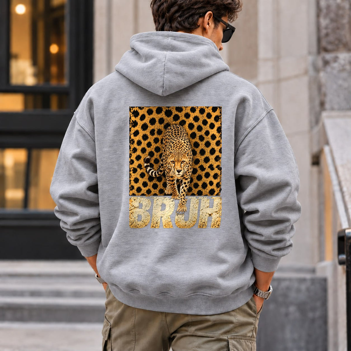 bruh_cheetah hoodie — Sport Grey