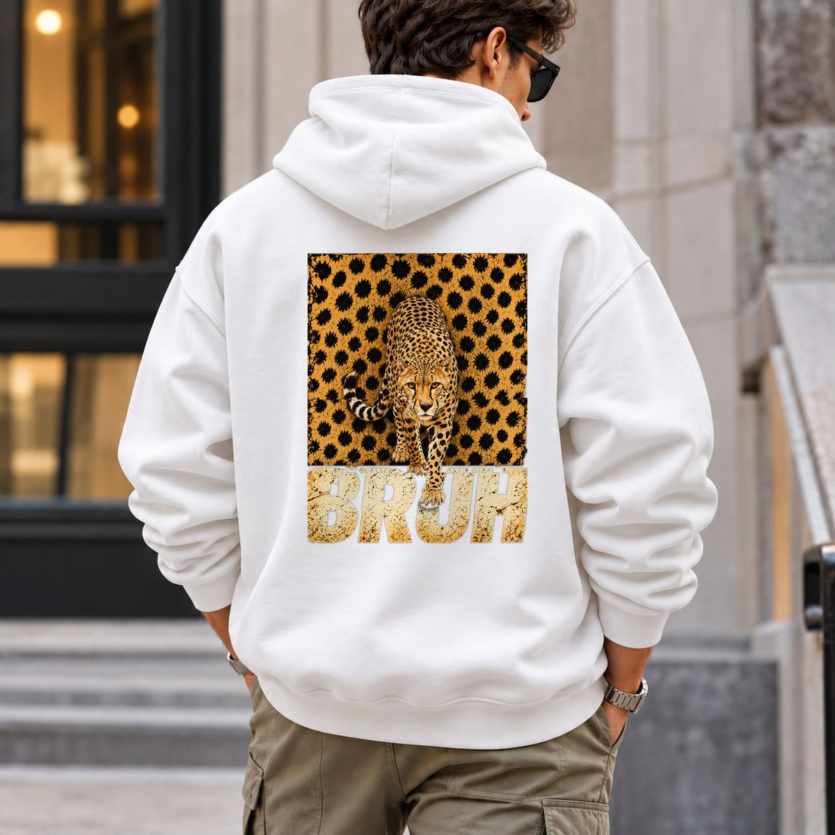 bruh_cheetah hoodie — White