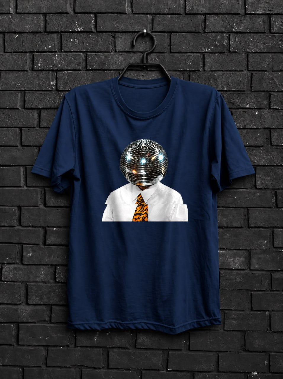 Black and White Disco Ball Club Shirt — Navy Shirt