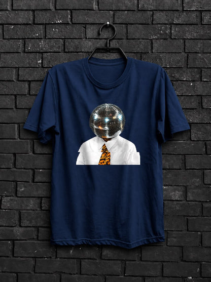Black and White Disco Ball Club Shirt — Navy Shirt