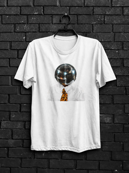 Black and White Disco Ball Club Shirt — White Shirt