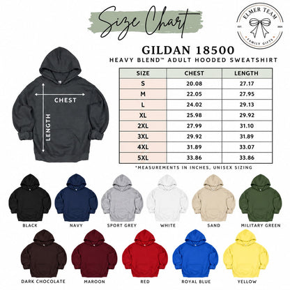 Hoodie Size Chart — Gildan 18500