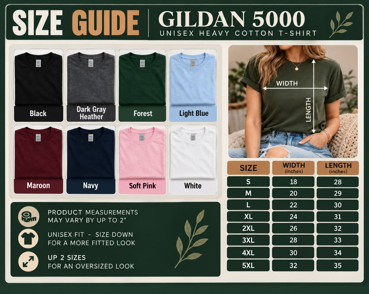 Size Guide — Gildan 5000 Classic Colors