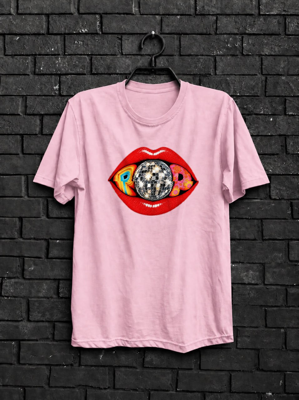 POP Lips Disco Shirt — Light Pink Shirt