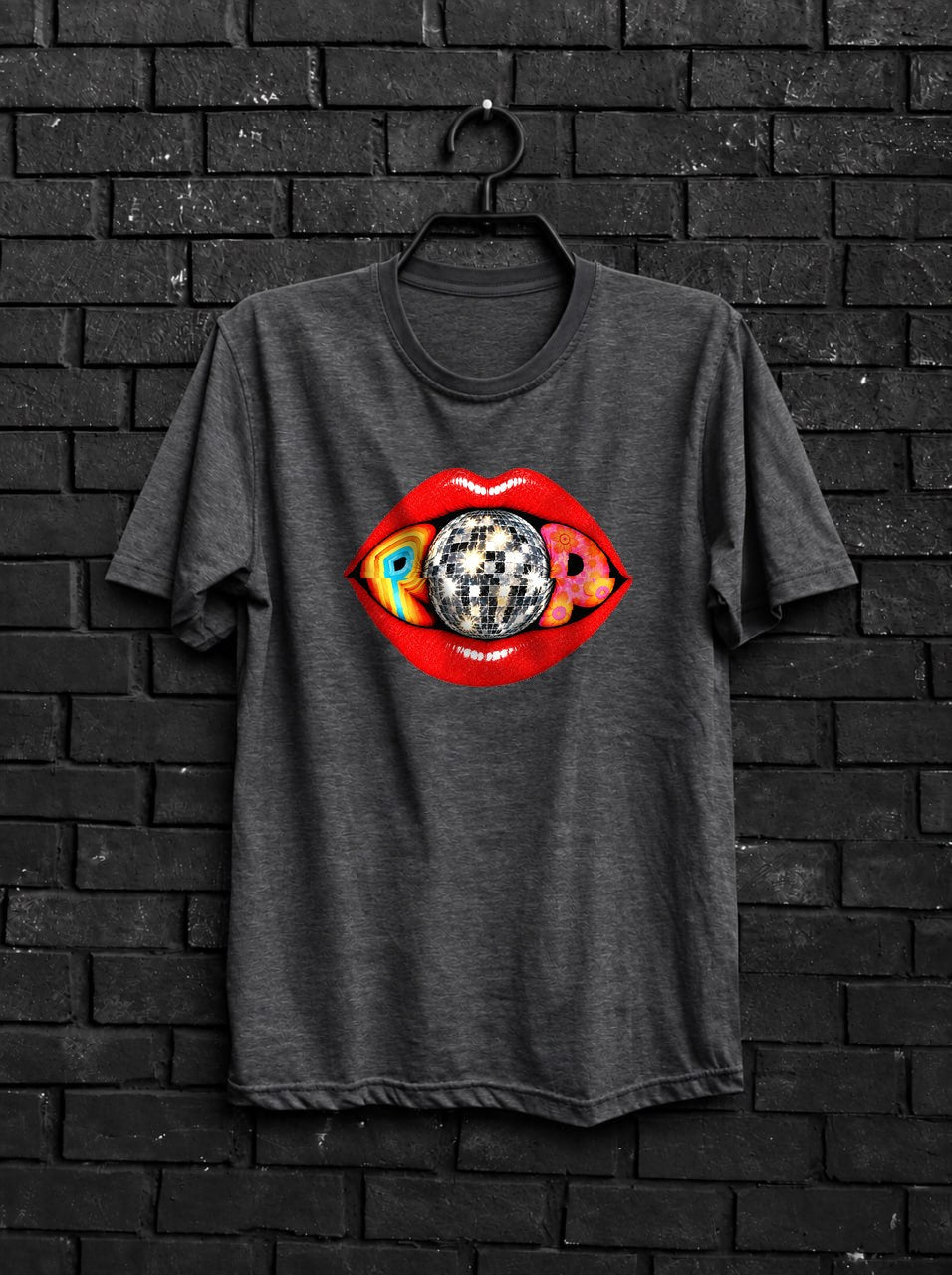 POP Lips Disco Shirt — Dark Gray Shirt