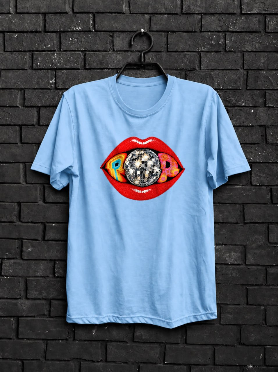 POP Lips Disco Shirt — Light Blue Shirt