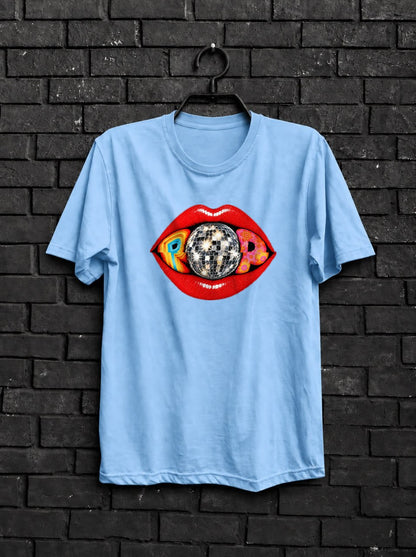 POP Lips Disco Shirt — Light Blue Shirt