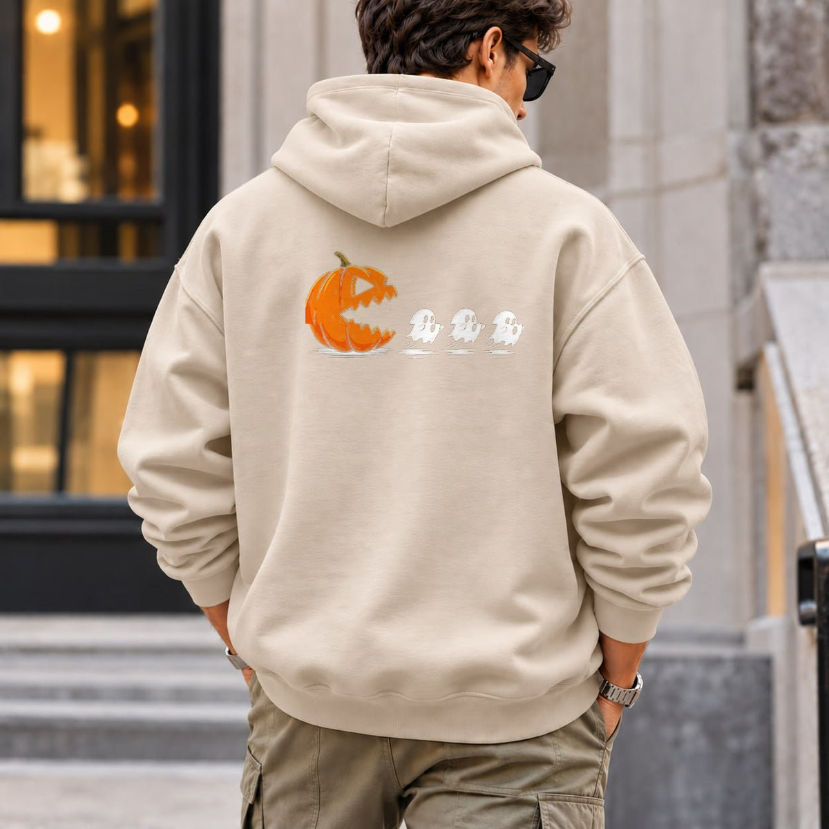pumpkin_chasing_ghost hoodie — Sand