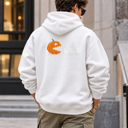 pumpkin_chasing_ghost hoodie — White