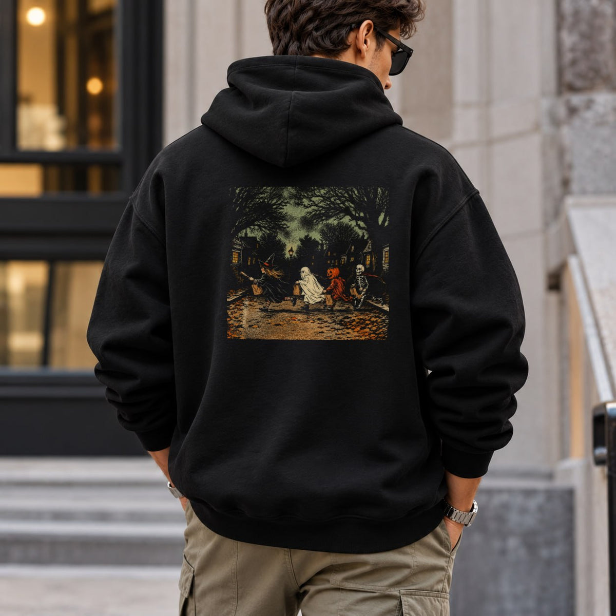 spooky_scene_pumpkin hoodie — Black
