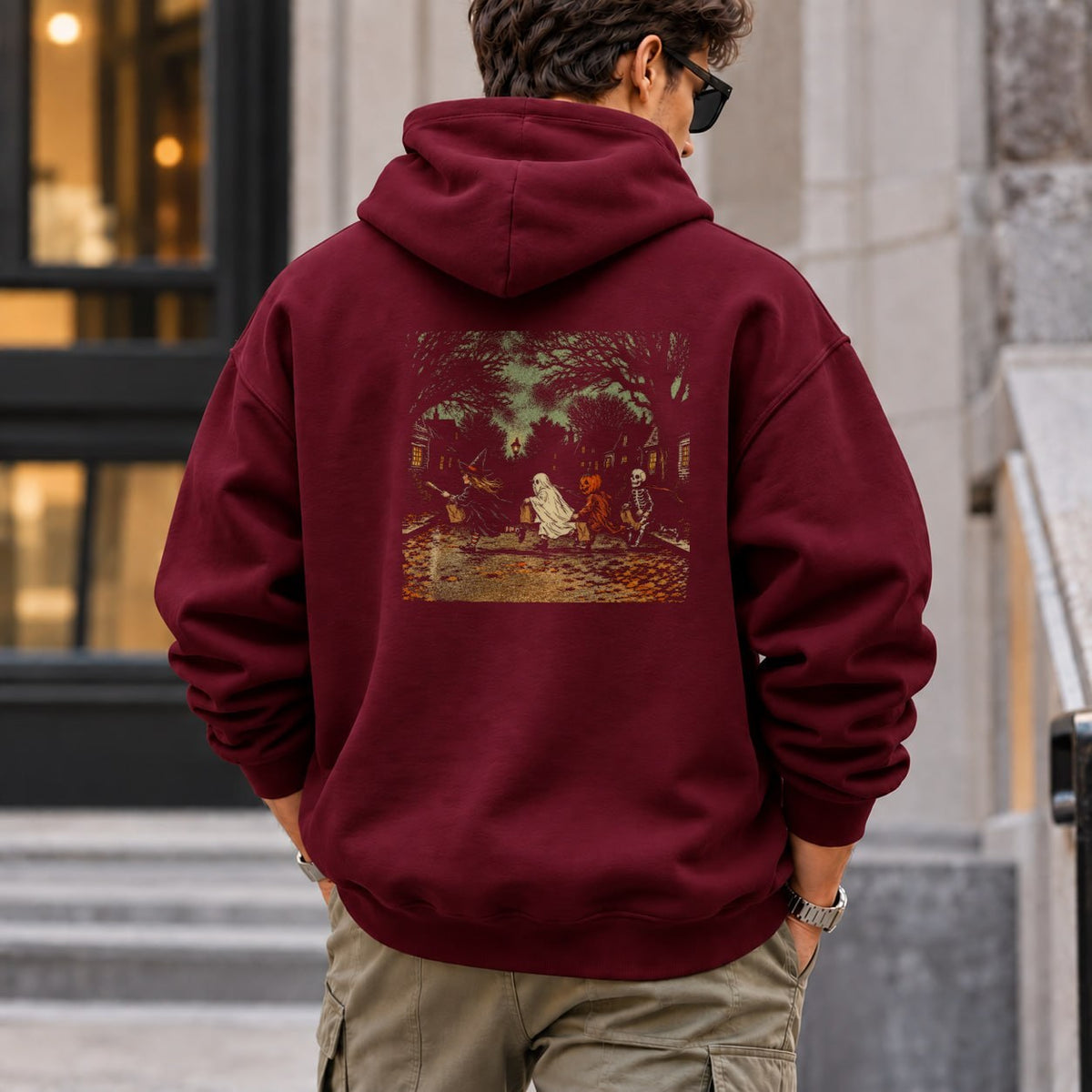 spooky_scene_pumpkin hoodie — Maroon