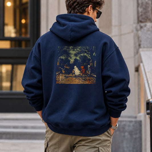 spooky_scene_pumpkin hoodie — Navy