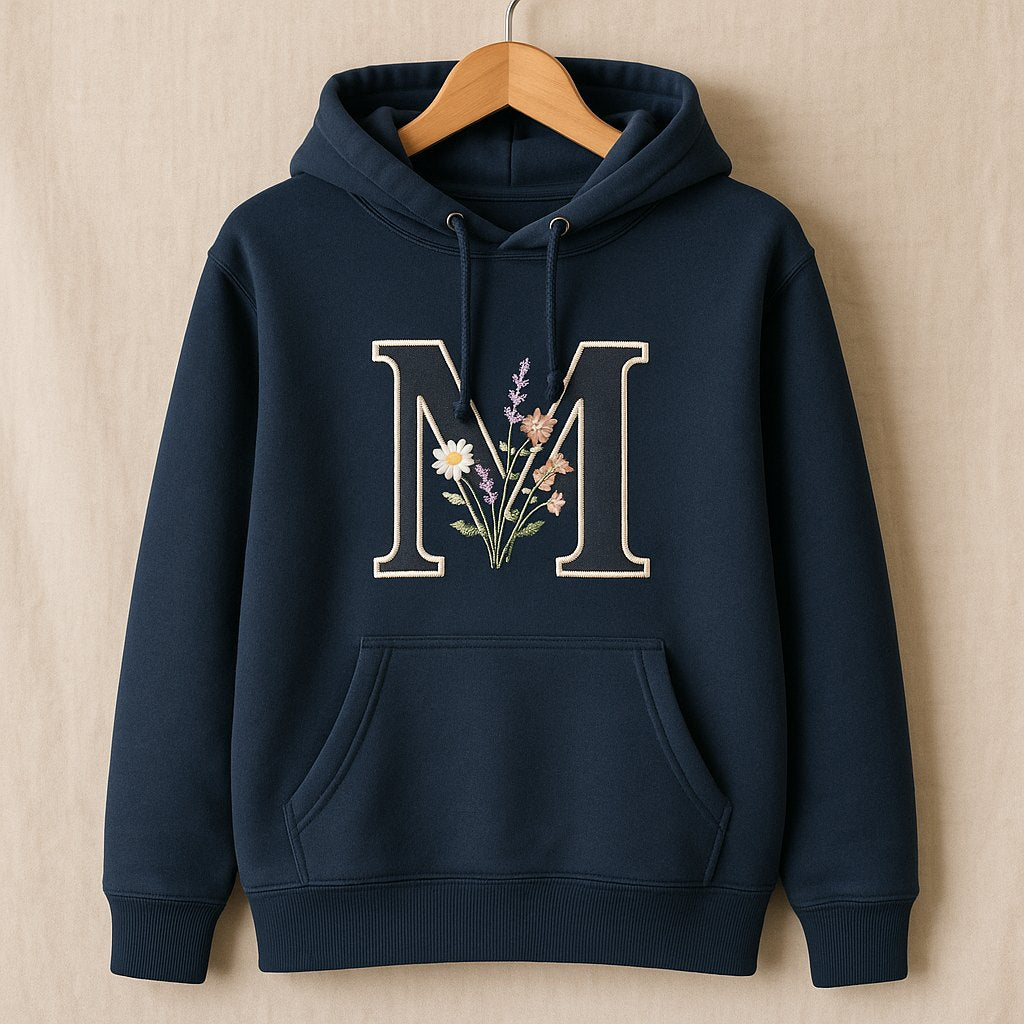 Hoodie Thêu Chữ M Hoa Dại – Navy