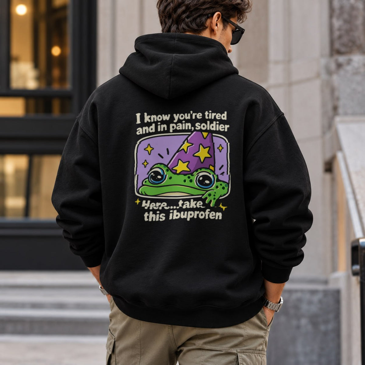 tired_frog hoodie — Black