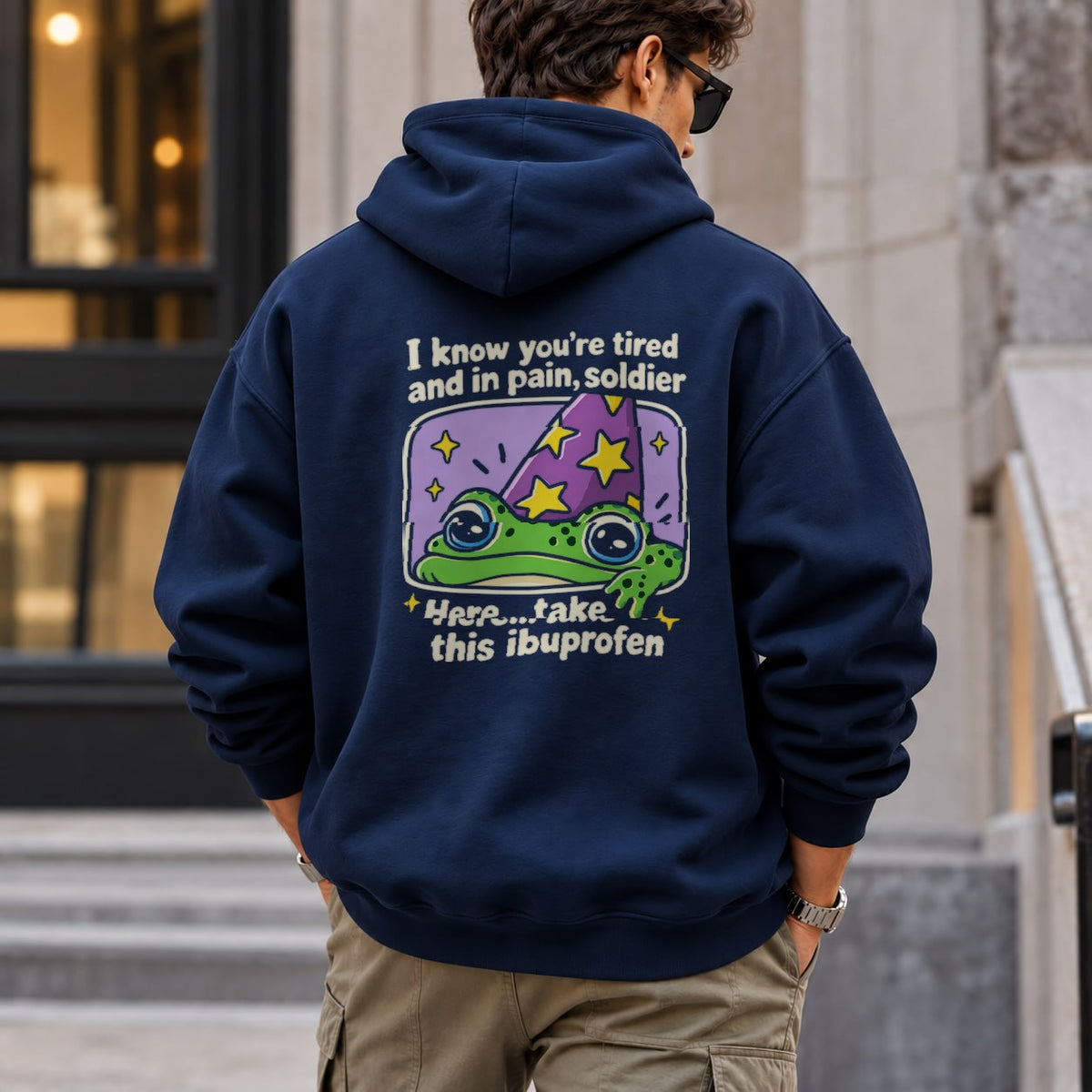 tired_frog hoodie — Navy