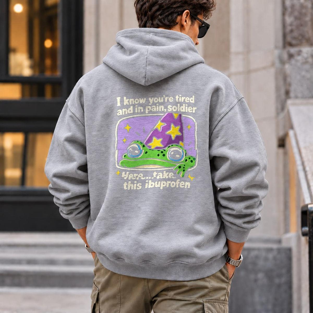 tired_frog hoodie — Sport Grey