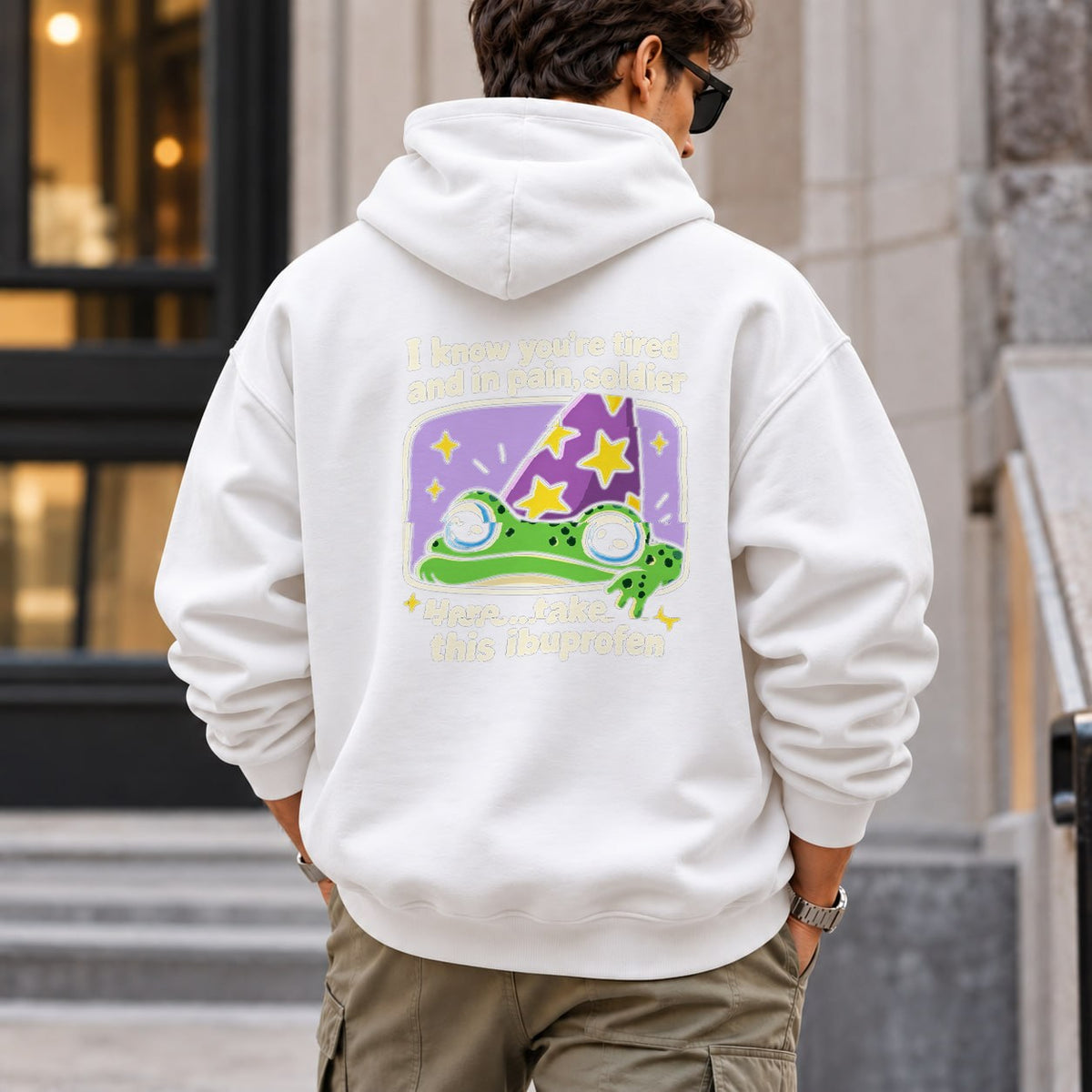 tired_frog hoodie — White