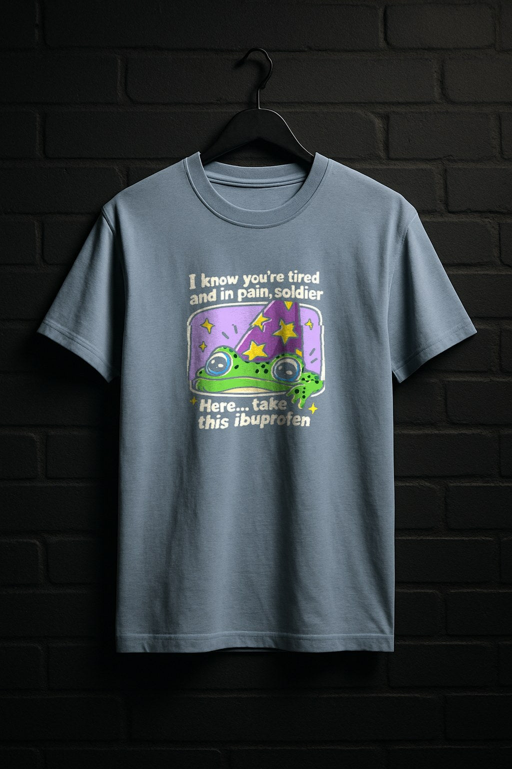 Tired Frog — Light Blue Shirt