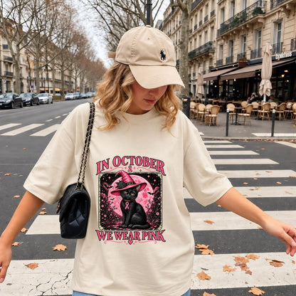 In October We Wear Pink Cat Witch Shirt