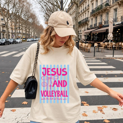 Jesus and Volleyball Spike The Ball Pink Bow Coquette Shirt